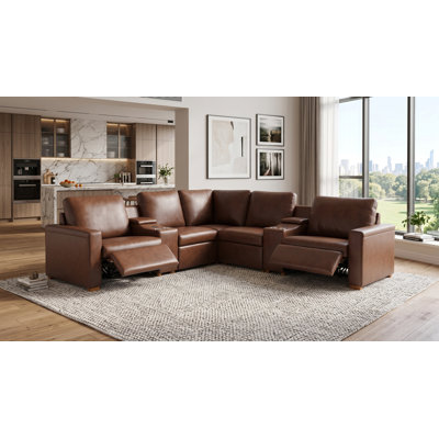 132" W Hudson Recliner Leather-Matched Sectional