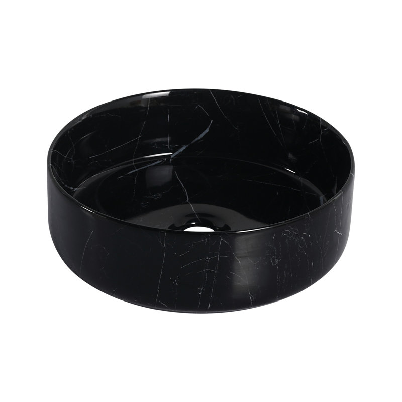 Ceramic Round Above - Counter Bathroom Sink, Black And White Patterns, Low Water Absorption, Three Layer Glaze, Easy To Clean, 16.16 In Dimensions, 18.86 Lb Sink With Configuration, High Temperature