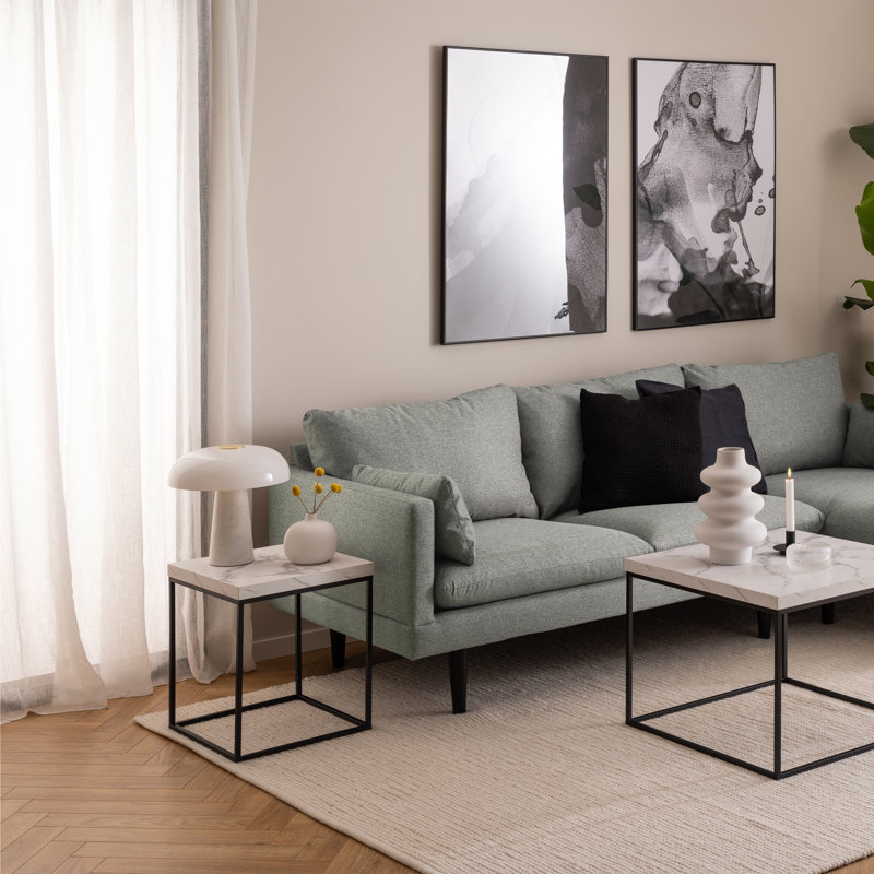 Barossa Coffee Table with Top & Black Steel Base, 45cm H x 40cm L x 40cm W, White Marble