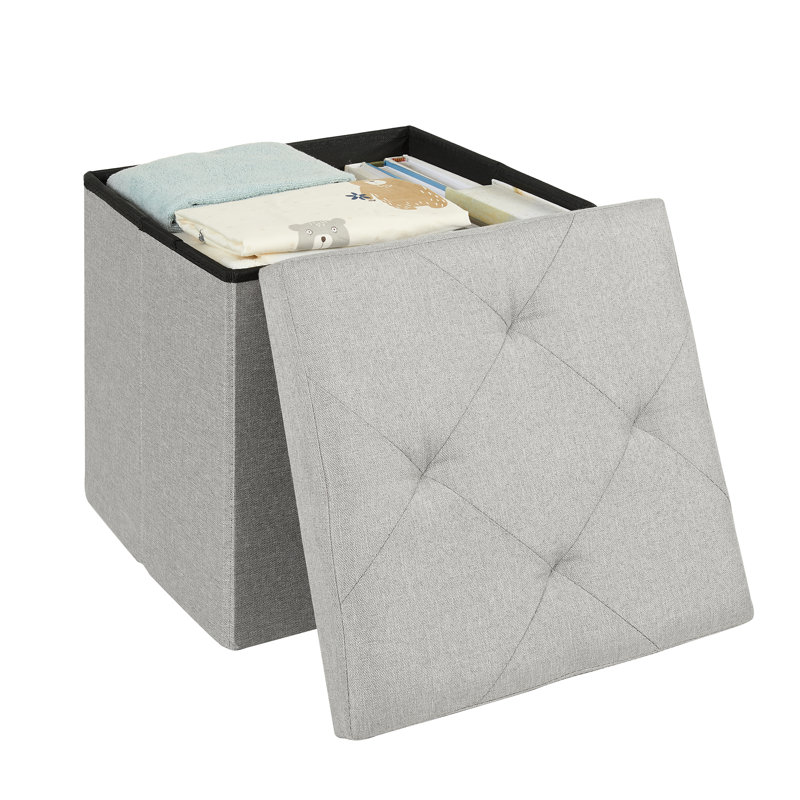 Upholstered Ottoman, Gray Polyester Blend