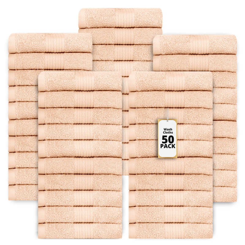 Lingettes 100% coton 600 g / m² 12 x 12 pouces, absorbant doux et à séchage rapide, Beige, Ensemble de serviettes 50 pièces