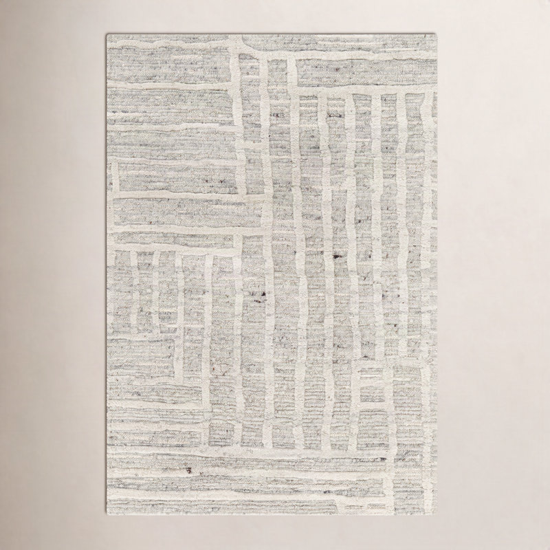 Edwardo Handwoven Wool Beige/Light Gray Area Rug, Rectangle 10' x 14'