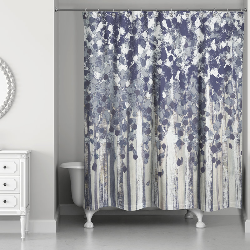 Derak Floral Shower Curtain, Navy