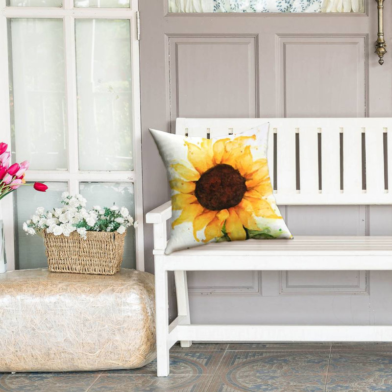 Sunflower Rustic Floral – Outdoor Throw Pillow with Insert, Weather-Resistant, Square 18"