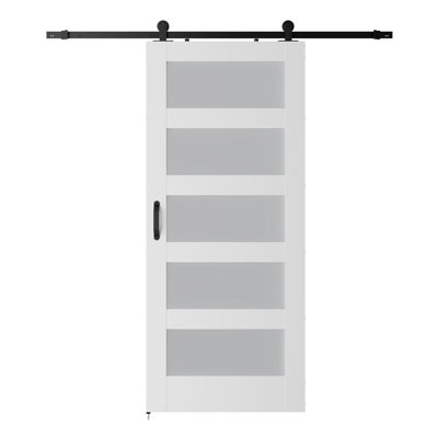 84'' Solid + Manufactured Wood Paneled without Installation Hardware Kit Barn Door