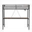 Structure de lit mezzanine simple noire élégante, fabrication en métal et en bois peu encombrante avec bureau intégré, tringle de garde-robe et garde-corps de sécurité