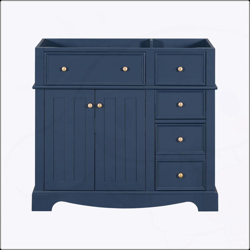 Meuble-lavabo sur pied 36 po avec 3 tiroirs et tablette réglable, armoire de rangement autoportante pour salle de bain moderne