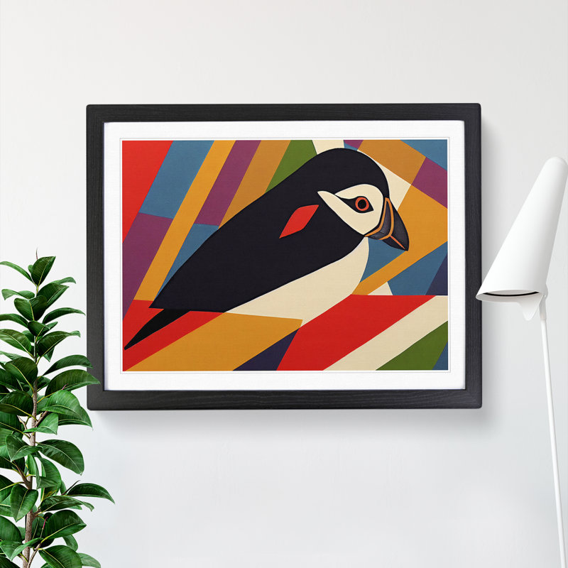 Puffin Bird Abstract Vol.2 - Single Picture Frame Print, 46cm H x 64cm W x 2cm D, Black Framed
