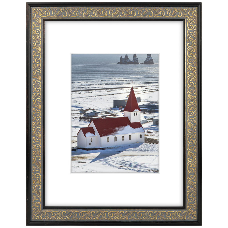 Vintage Picture Frame, 9" W x 12" H, Black/Gold