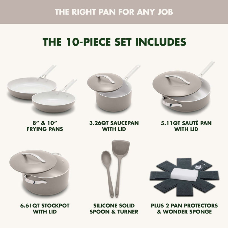 GreenPan Nova 10 Piece Cookware Set, Clay