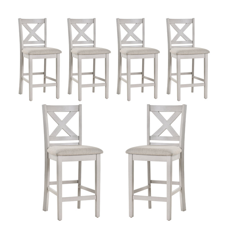 Tabouret de bar et de comptoir en X avec dossier en X, Light Brown, 6