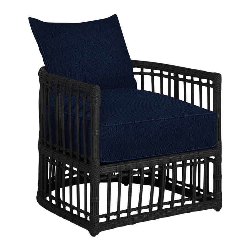 Newport Arm Chair with Cushions, Welt, Indigo Velvet, Onyx