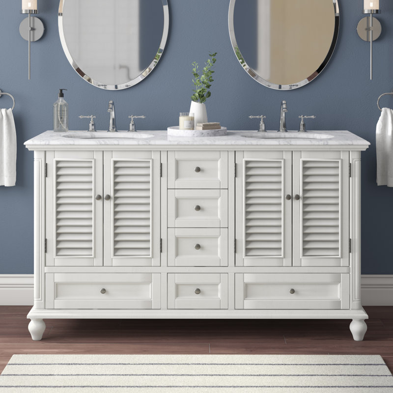 Hansford 60'' Double Bathroom Vanity with Marble Top, White