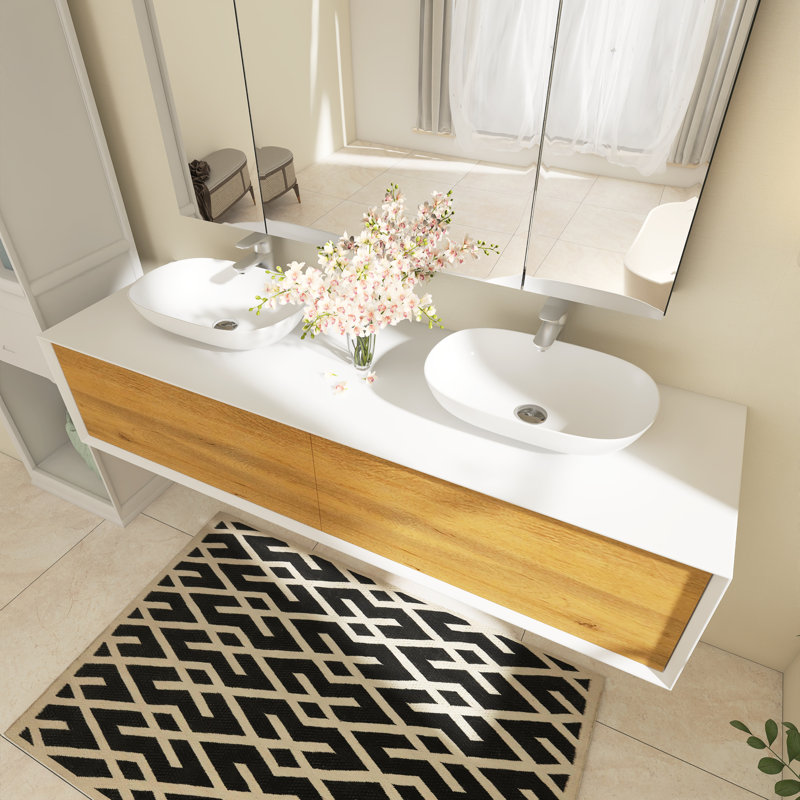 Sherrene 72'' Double Bathroom Vanity with Solid Surface Top