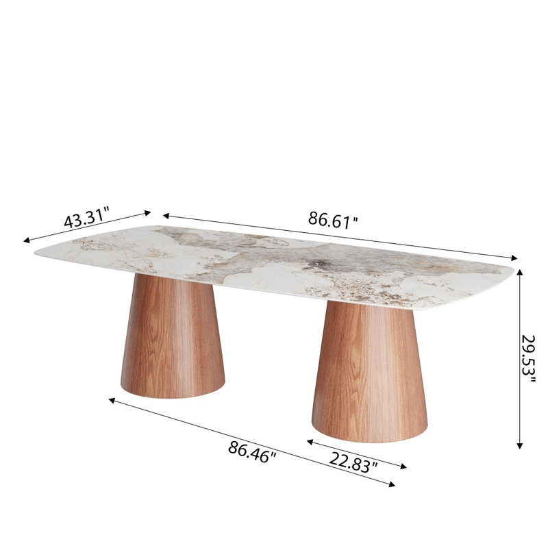 Table de salle à manger à piédestal rectangulaire moderne pour 6-10, table de cuisine en pierre frittée , Ambre, Brun