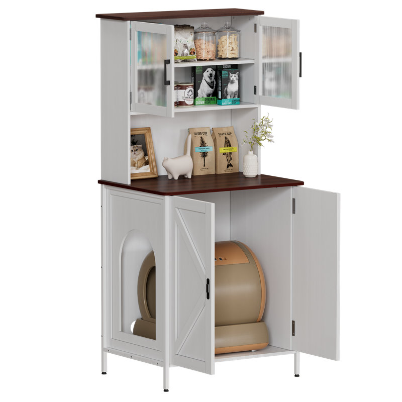 Enceinte de litière avec tablettes et portes, meubles de litière cachés, armoire à litière auto-nettoyante raffinée