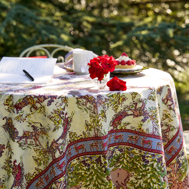 Renne Gray/Blue/Red Round Tablecloth, 90" x 90"