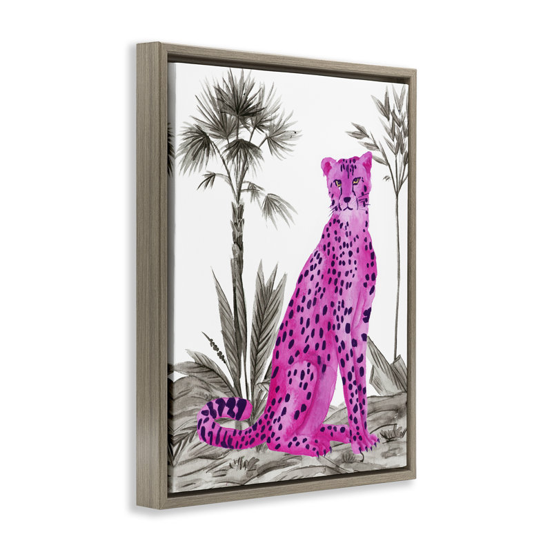 «Neon Leopard Prowl», art mural encadré sur toile flottante, design par Melissa Wang, H 31 po x l 25 po
