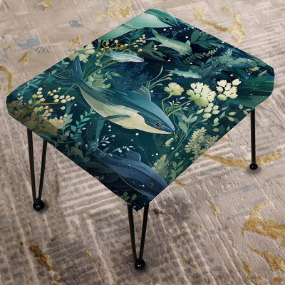 Oceanic Whale Coastal Pattern - Coastal Rectangle Ottoman