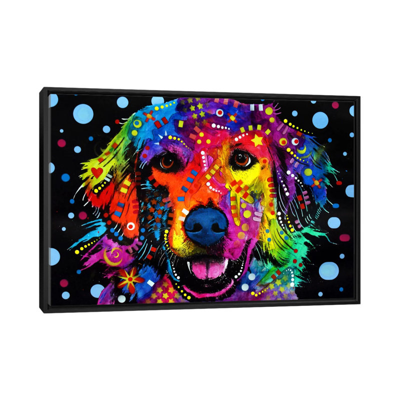 "Golden Retriever" par Dean Russo, reproduction d’art sur toile tendue, H 18 po x l 26 po x P 1,5 po, Toile avec cadre noir