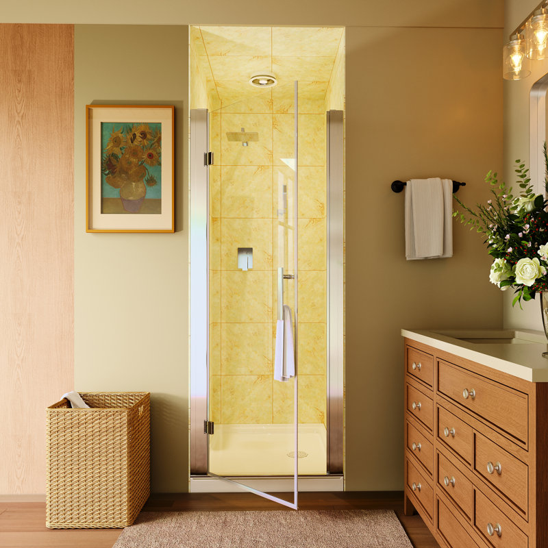 Porte de douche pivotante à charnière pivotante en chrome avec verre transparent, Chrome chrome