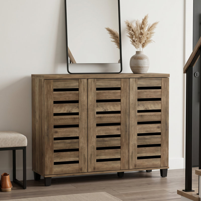 Lismore 20 Pair 3 Door Shoe Storage Cabinet, Knotty Oak