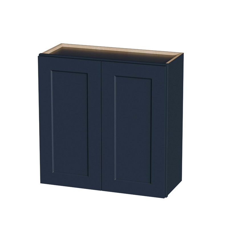 Armoire murale 30 po x 12 po x 30 po en bois massif bleu marine, armoire à fermeture douce à double porte avec tablettes réglables