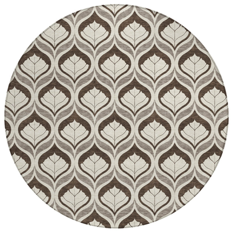 Machine Washable Indoor/Outdoor Jourdan ACN2379 Geometric Rug, Round 8'