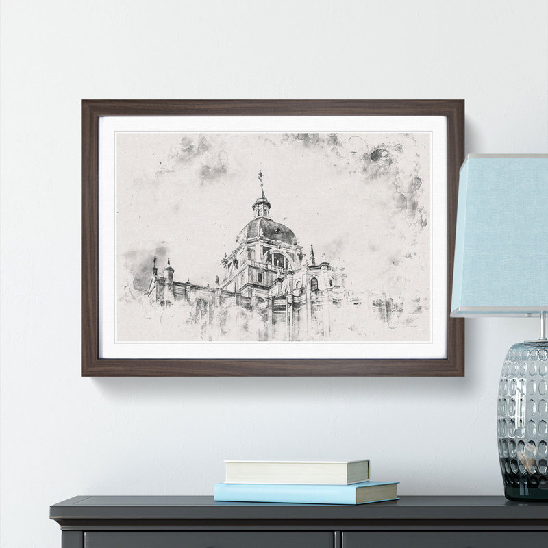 Almudena Cathedral in Madrid Spain Watercolour 1 Piece Single Picture Frame Wall Art on MDF, 45cm H x 63cm W x 2cm D