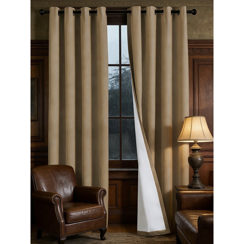 Linen Blended Blackout Curtains, 84 Inch Long, Full Light Blocking, Nickel Grommet, 2 Panels, Heathered Macchiato, Brown