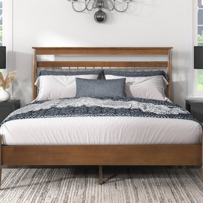 Transitional Design Platform Bed Chestnut Finish Wood Frame Bedroom Furniture 1Pc Bed In A Box