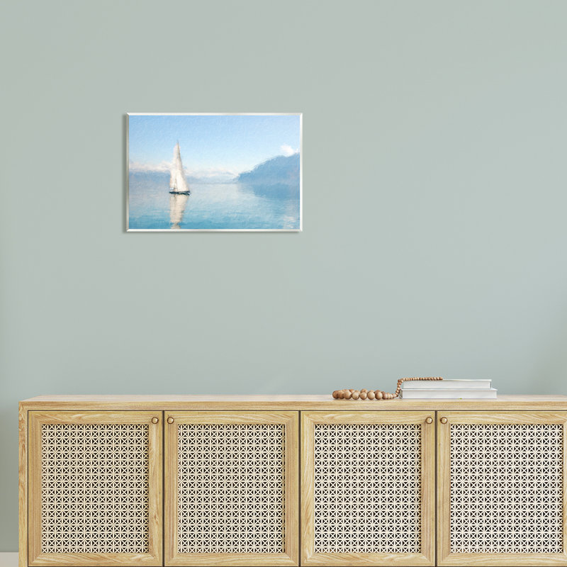 Art mural sur toile flottant bleu, voilier, océan, par Kim Curationa, H 13 po x l 19 po x P 0,5 po, Bois
