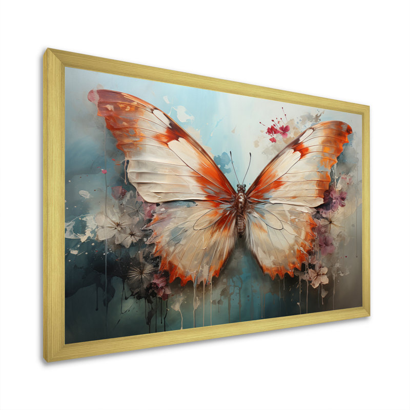 Orange White Butterfly Butterflys Flight II - Animals Canvas Art Print, Toile avec cadre photo doré
