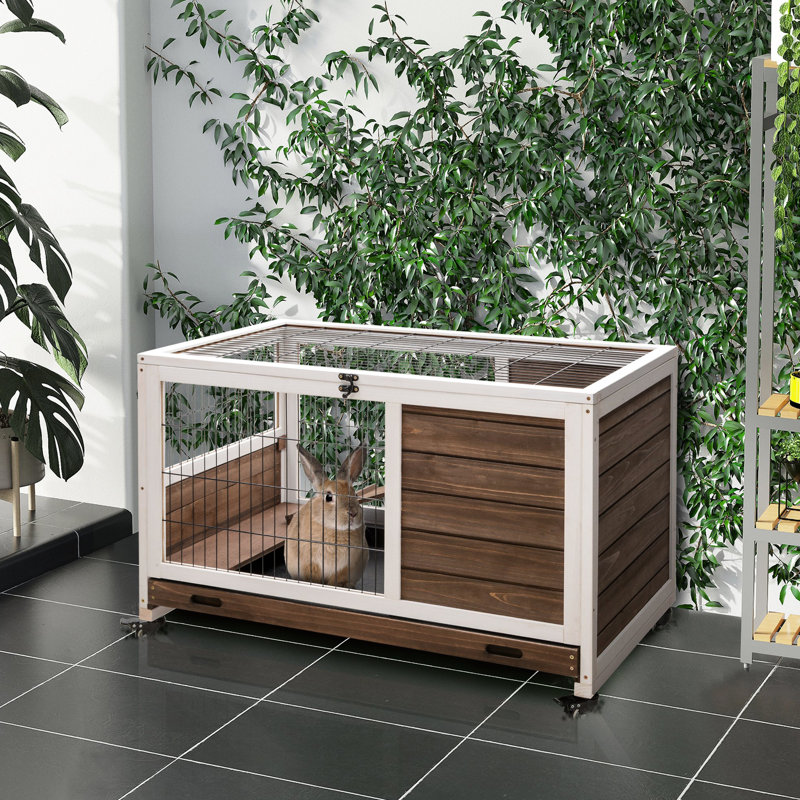 Cage en bois pour petits animaux, avec construction et sans plateau de fuite, brun, cage pour animal de compagnie compacte facile à nettoyer, Rabbit House,