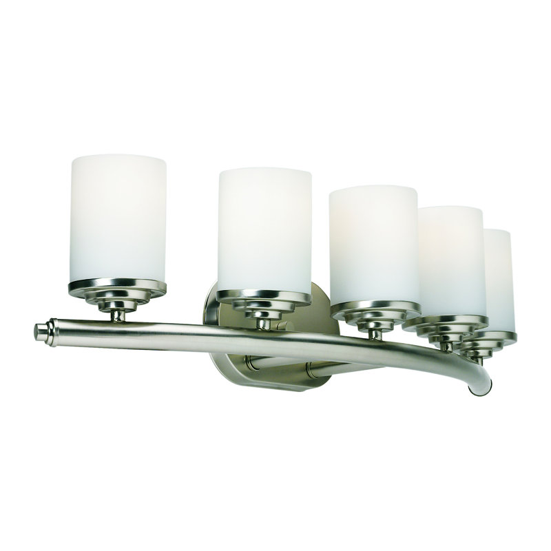 Éclairage pour meuble-lavabo 5 lumières Huntington, Nickel brossé / Opale satinée