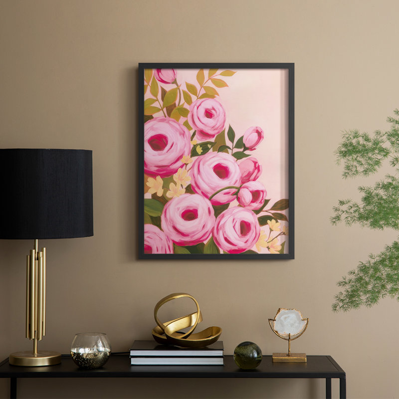 «Vibrant Roses I», reproduction encadrée - bois massif, Noir, H 30 po x l 24 po
