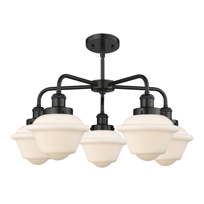 Lustre bol à 5 lumières en verre à intensité variable Grourke, Blanc mat, Noir mat