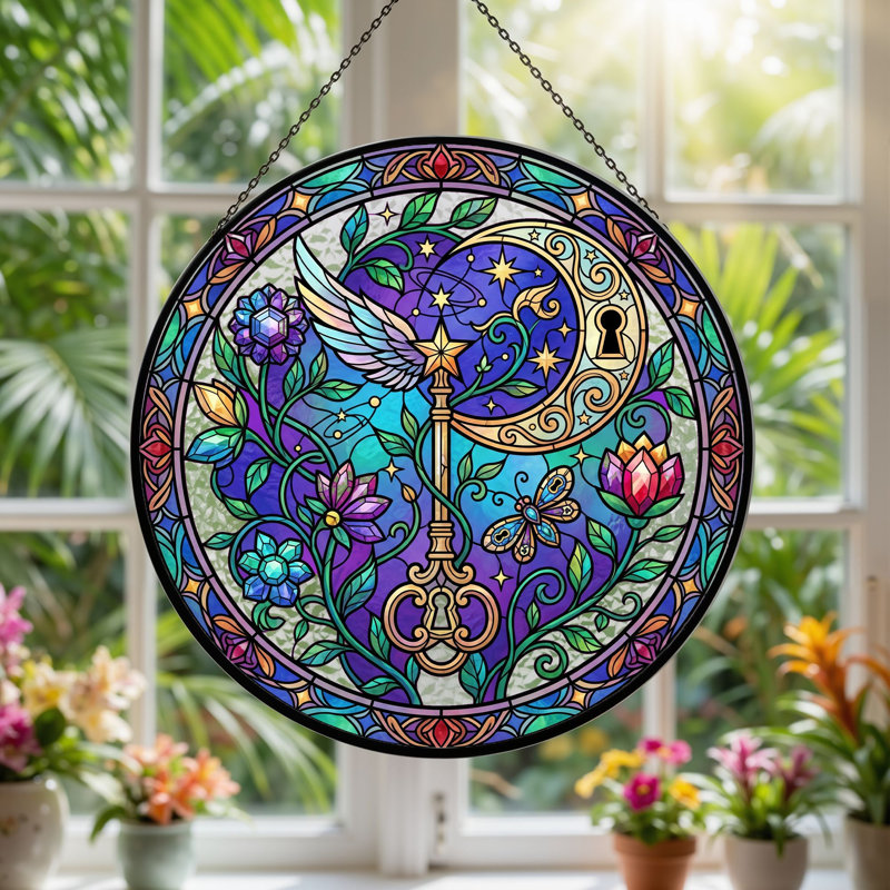 Panneau de vitrail en verre coloré, 7,8 heures, H 7,8 po