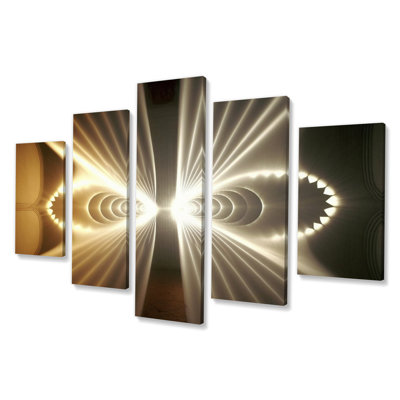'Light Beams Through Space In Retro Yellow I - Fractals Canvas Print - 5 Panels