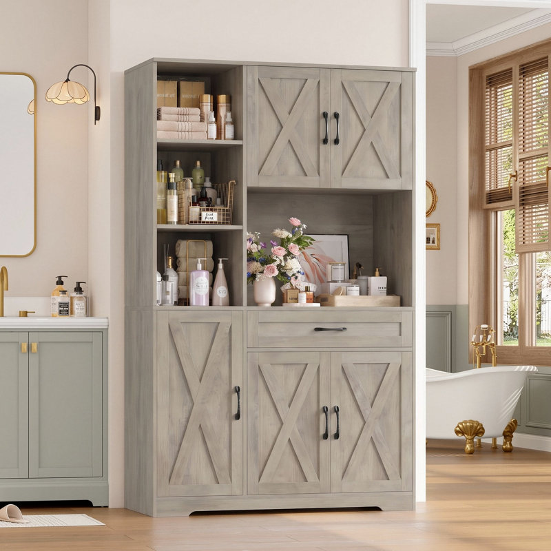 Armoire de salle de bain autoportante avec tiroir central 70,8 po Nechemya, Wash Grey