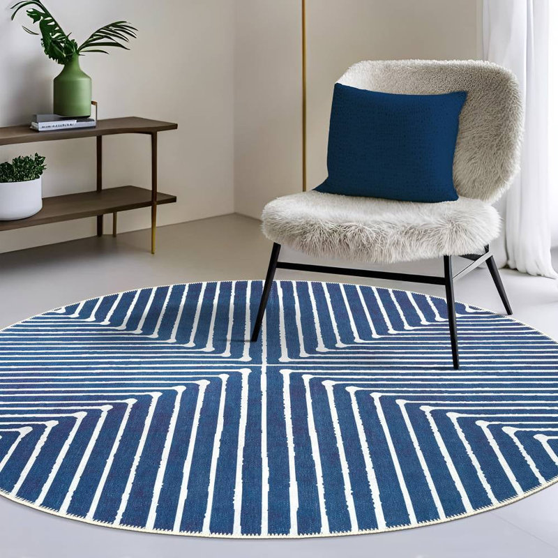 GLN Rugs Contemporary Collection - Machine Washable Modern Area Rug, Contemporary Washable Rug, Non Slip Area Rug, Abstract Living Room Rug, Bedroom Rug, Bathroom Rug (Blue Rug)