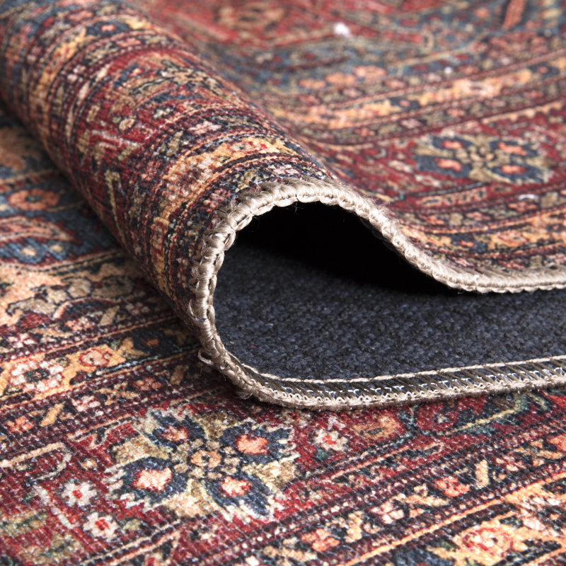 Bloom Rugs Washable Non-Slip Rug - Red/Teal Blue/Yellow Traditional Medallion Area Rug for Living Room, Bedroom, Dining Room, and Kitchen