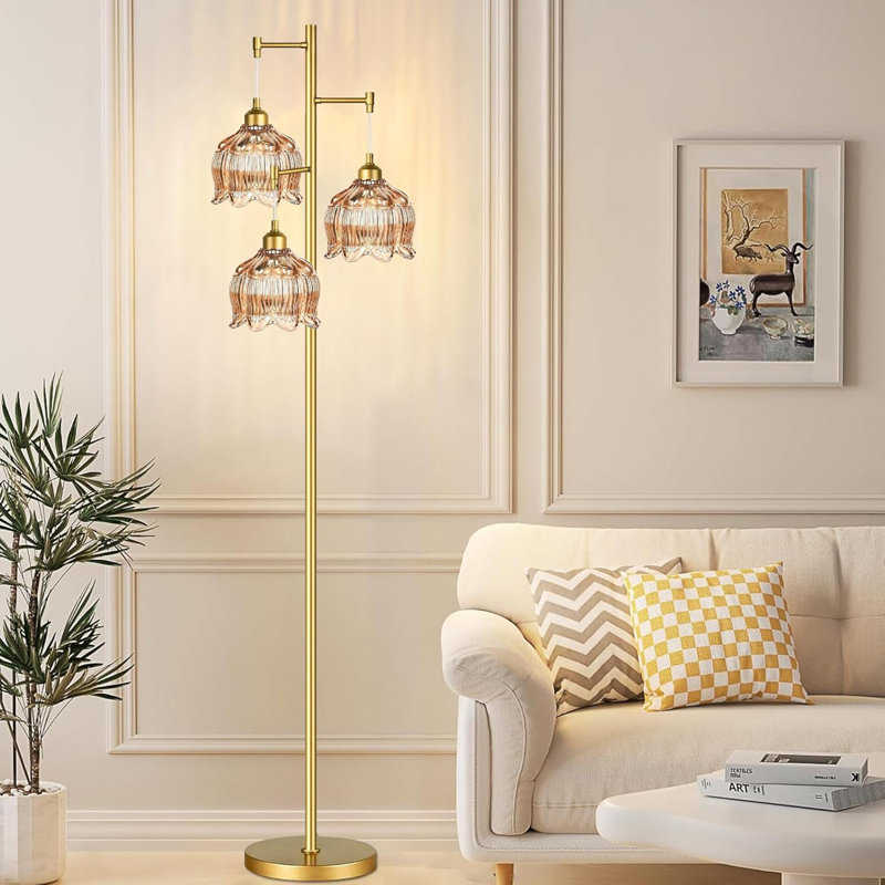 Lampe sur pied en or 68IN pour salon, lampes sur pied modernes avec abat-jour en verre uniques
