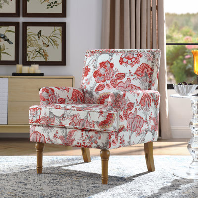 Accent Chair, Floral Armchair, Nailhead Trim, Red And White Decor, Solid Wood Legs, Farmhouse Furniture, Upholstered Slipper Chair, Side Chair, Tradit
