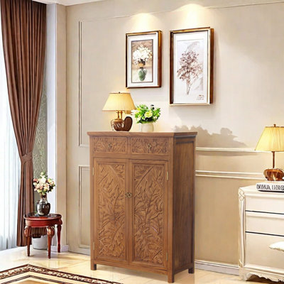 Thai Style Storage Porch Cabinet Solid Wood Accent Cabinet