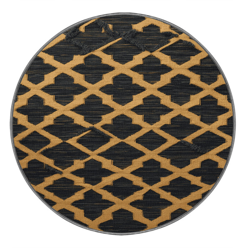 Tapis gris en treillis lavable à la machine, Rond 5 pi