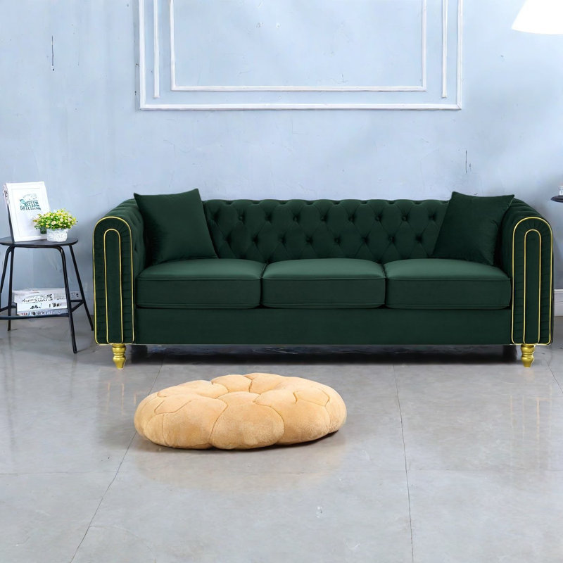 Ensemble de canapés modernes 3 pièces Chesterfield en velours vert pour famille