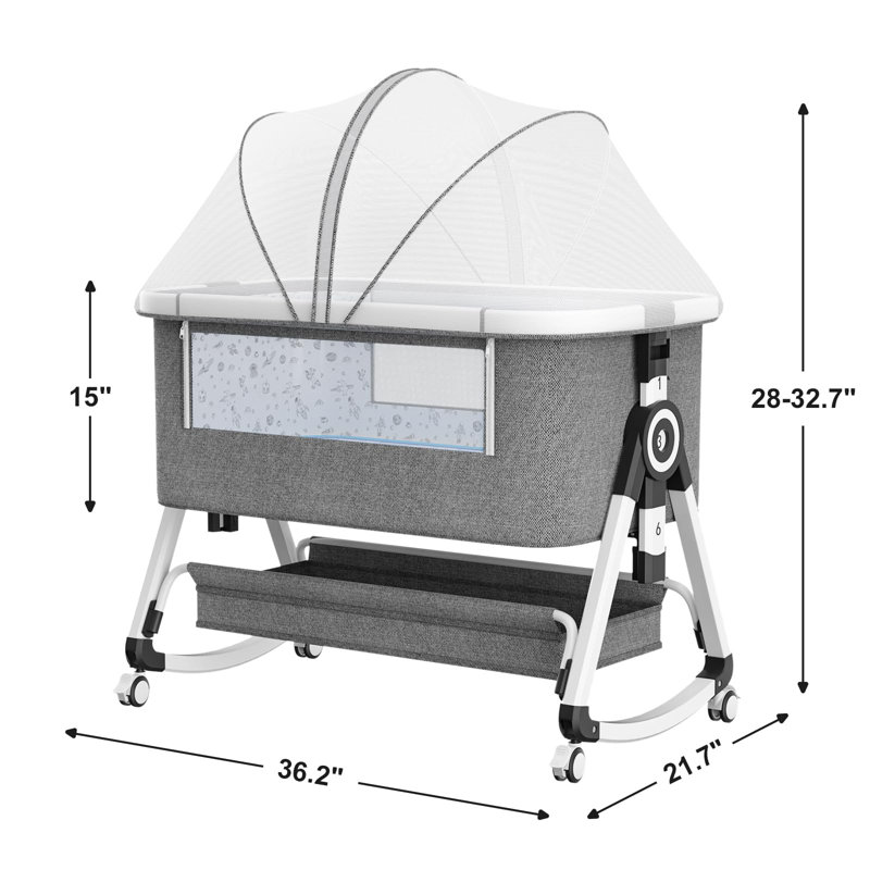 3 In 1 Baby Basinet, Bedside Bassinet For Baby, Height Adjustable Bassinet Bedside Sleeper With Lockable Wheels & Mosquito Nets