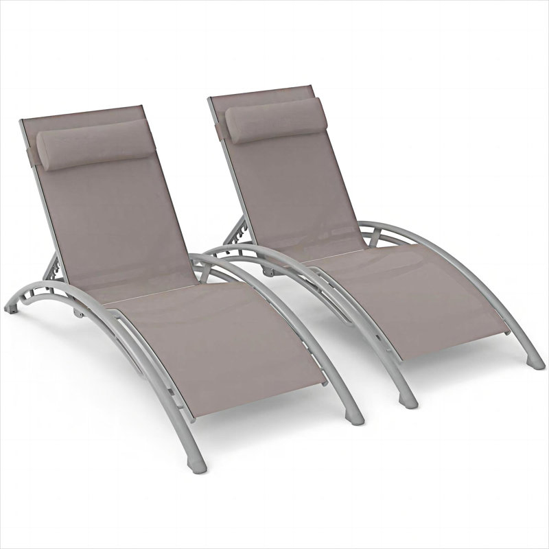 Outdoor Chaise Lounge With Adjustable Backrest Set Of 2, Khaki