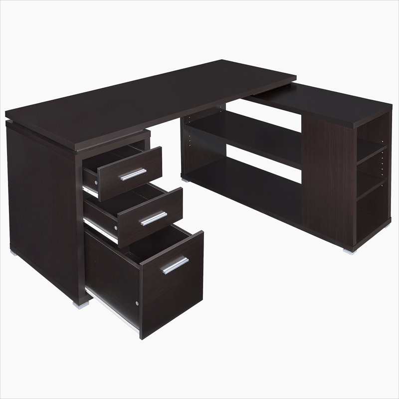 L-Shape Home Office Computer Desk, Cappuccino, 29.5" H x 60" W x 47.25" D